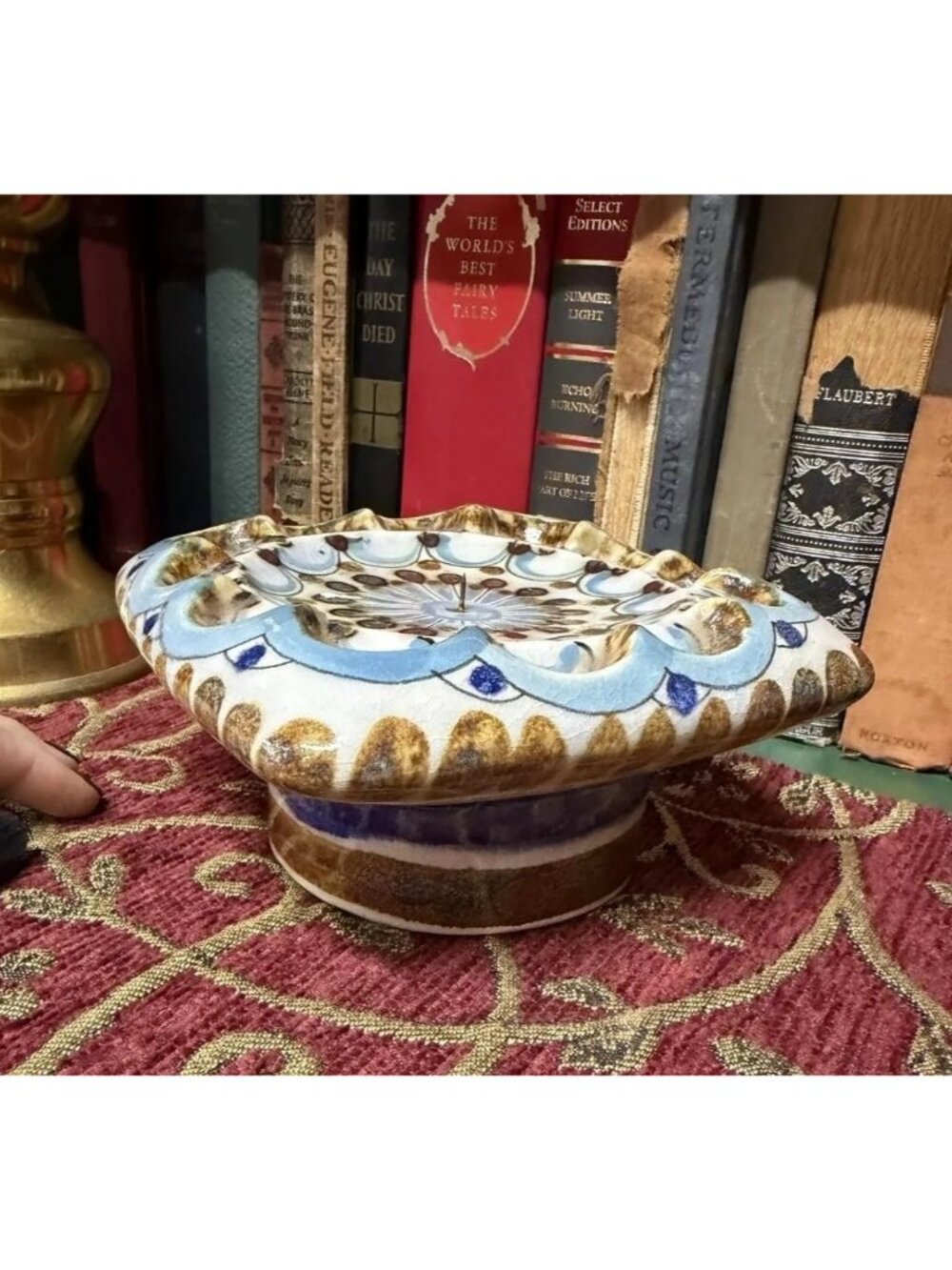 Vintage Tonala Ken Edward's Signed Pillar Candle Holder Blue/brown Glaze 6" Mexi - Picture 7 of 7